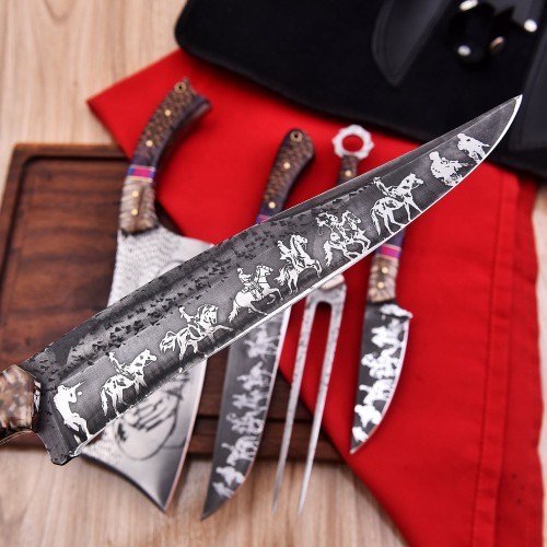 Premium Full Tang Sandvik Steel Knife Set with Engraved Blades & Vibrant Resin Handles
