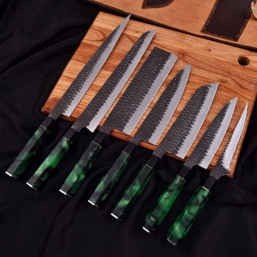 Handcrafted Kitchen Knives With Resin Handles and Sharp Sandvik Steel Blades