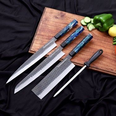 Handcrafted Kitchen Knives With Resin Handles and Sharp Sandvik Steel Blades