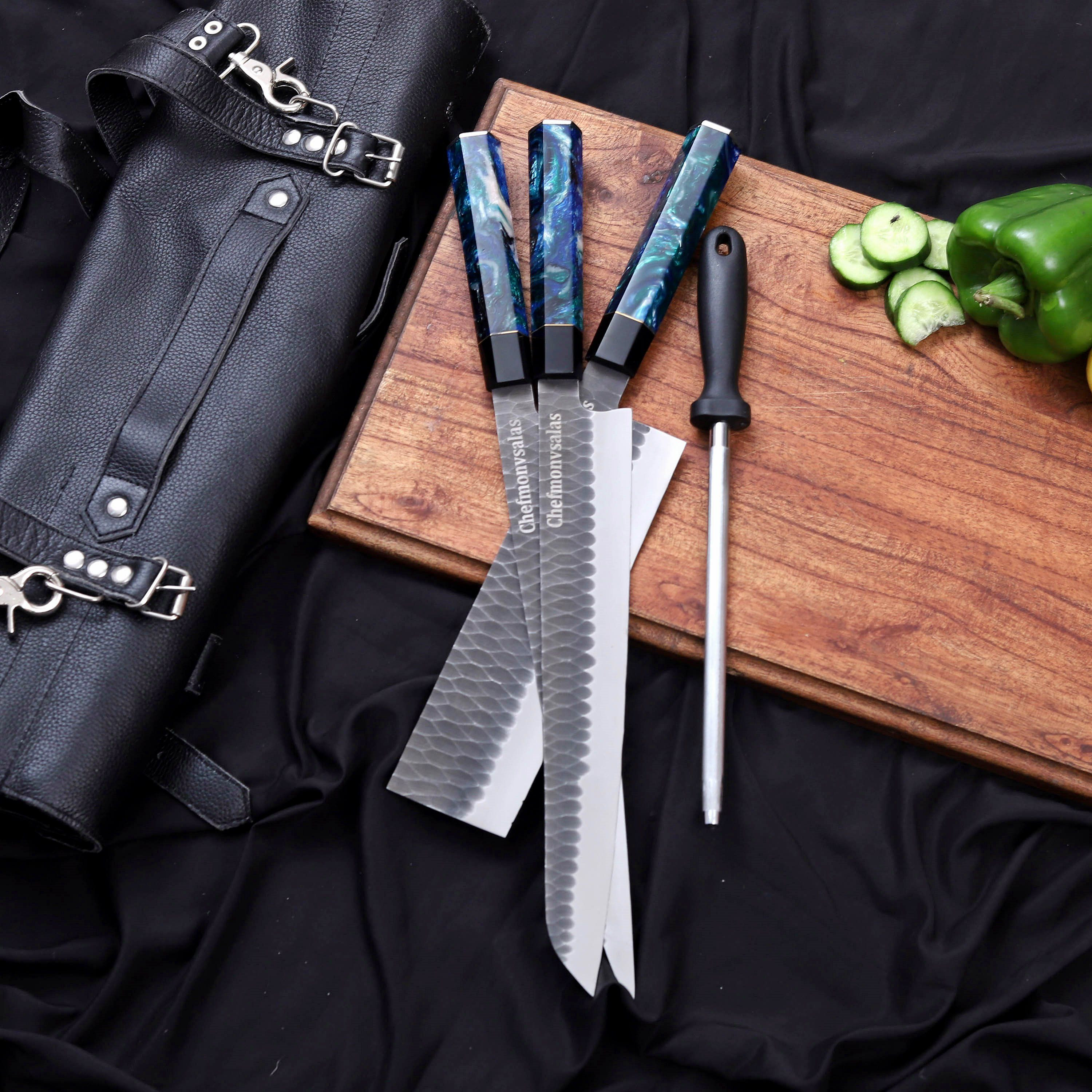 Chef’s Knife Set – High Quality Steel with Premium Leather Roll
