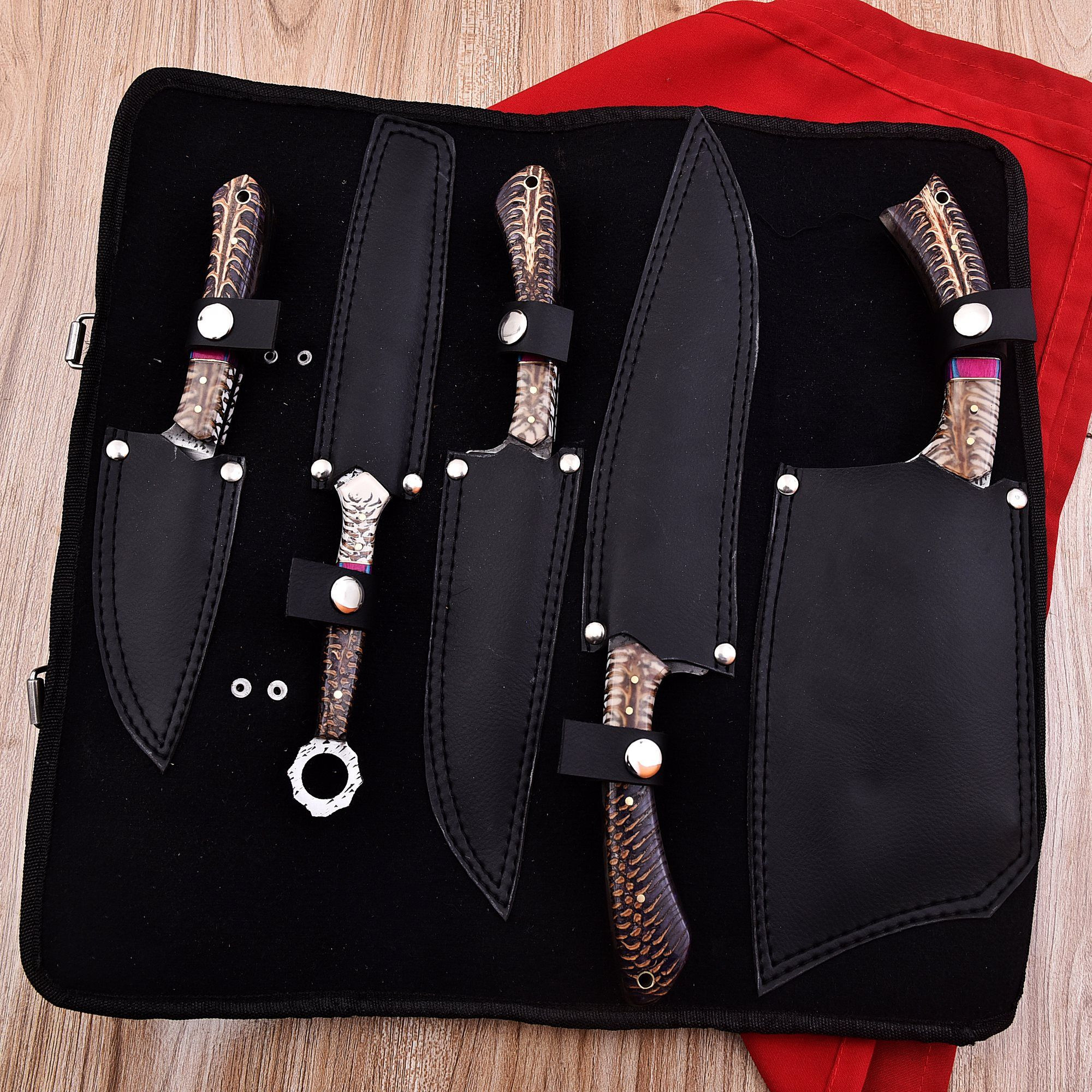 Premium Full Tang Sandvik Steel Knife Set with Engraved Blades & Vibrant Resin Handles