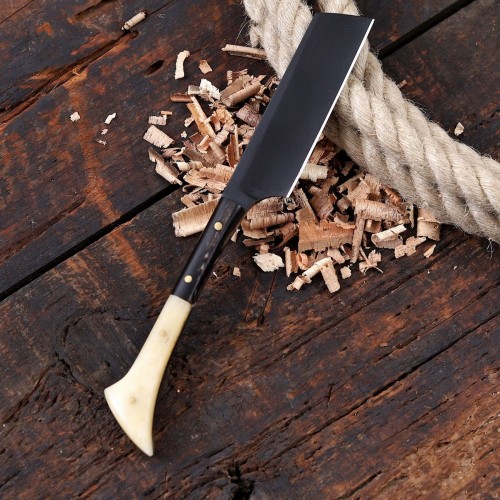 Small Razor Knife with Natural Cow Horn & Bone Handle