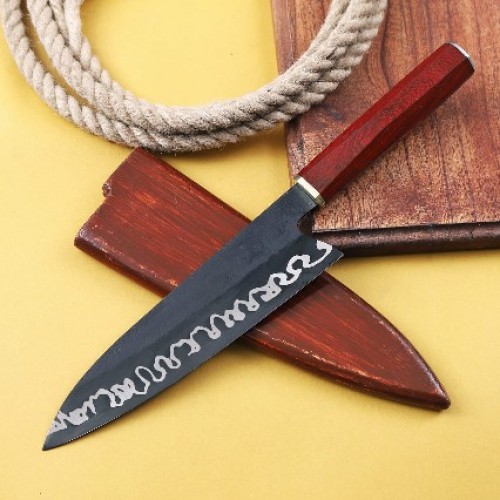 Premium Steel Chef Knife with Rosewood Handle and Sharp Edge