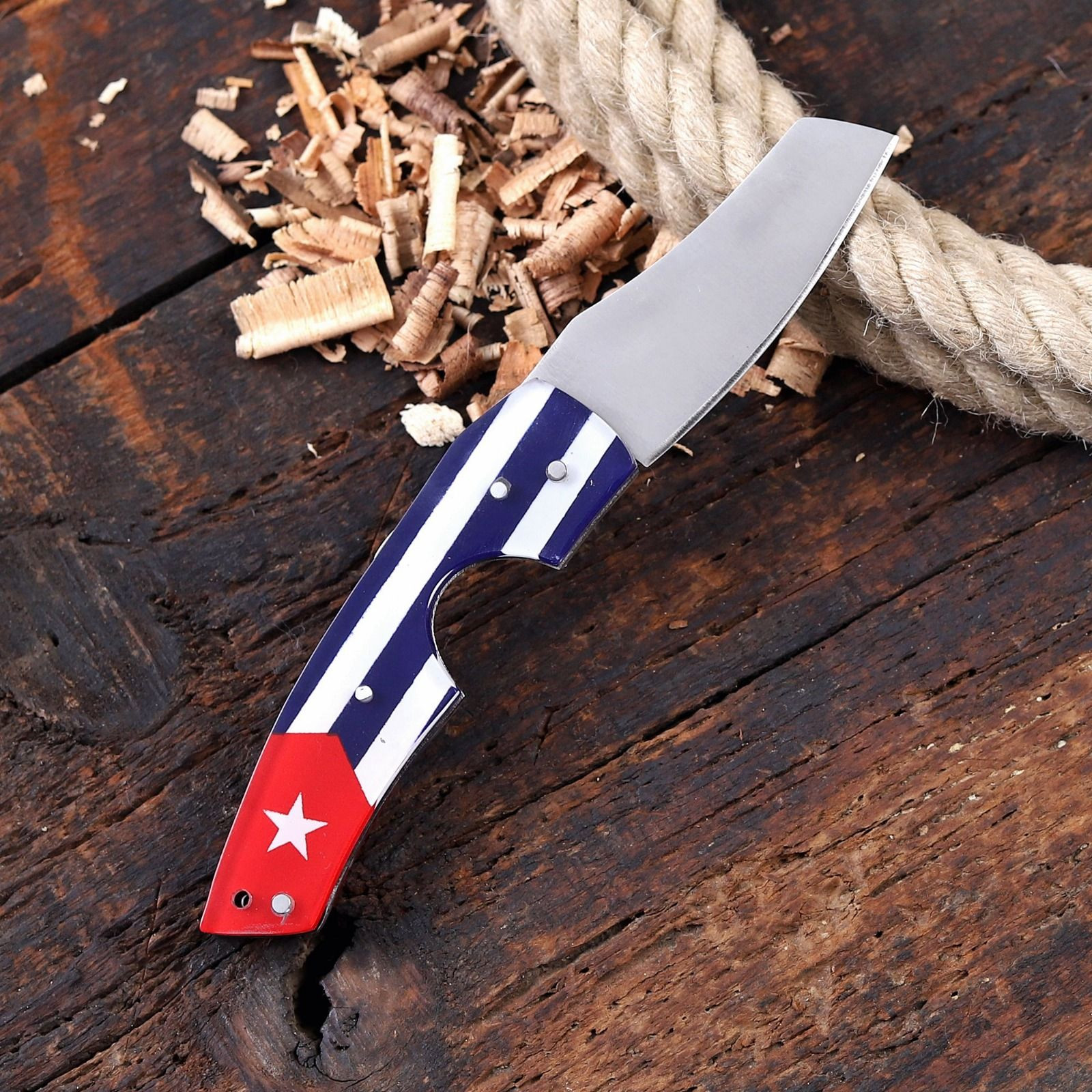 Compact Folding Knife with Star-Emblem Resin Handle