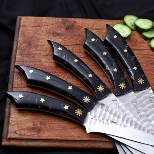 Premium Sandvik Steel Knife Set with Black Resin Handles