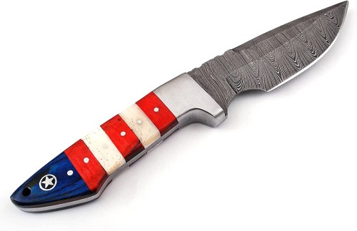 Regular Damascus Knife with USA Flag style Handle