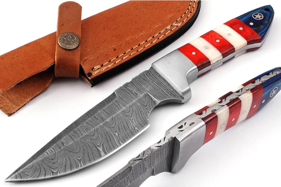 Regular Damascus Knife with USA Flag style Handle