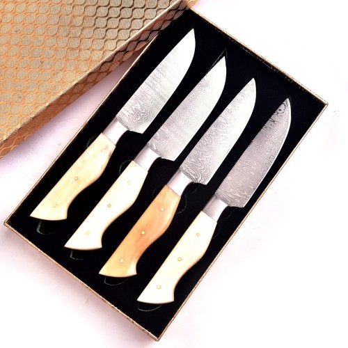 Stainless Damascus Knife with Bone Handle