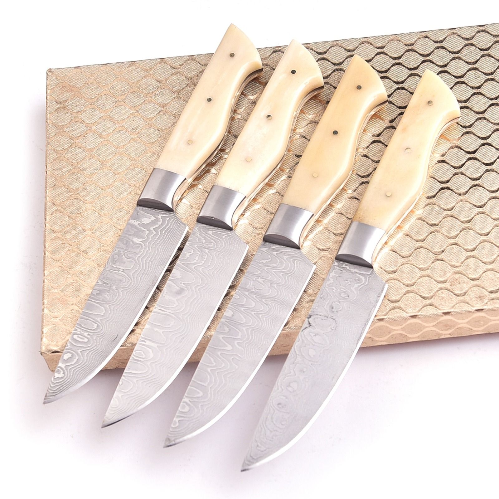 Stainless Damascus Knife with Bone Handle