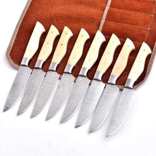 Stainless Damascus Knife with Bone Handle