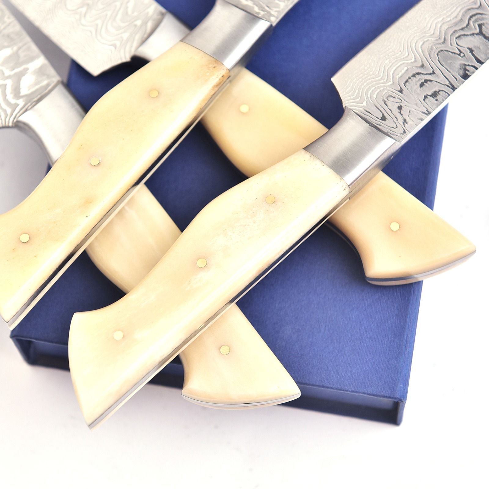 Stainless Damascus Knife with Bone Handle