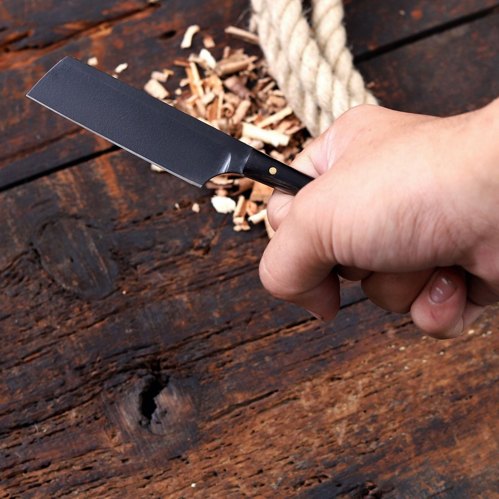 Small Razor Knife with Natural Cow Horn & Bone Handle
