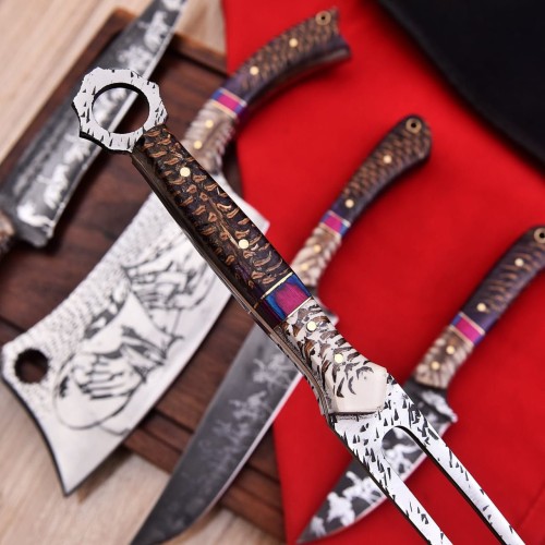 Premium Full Tang Sandvik Steel Knife Set with Engraved Blades & Vibrant Resin Handles