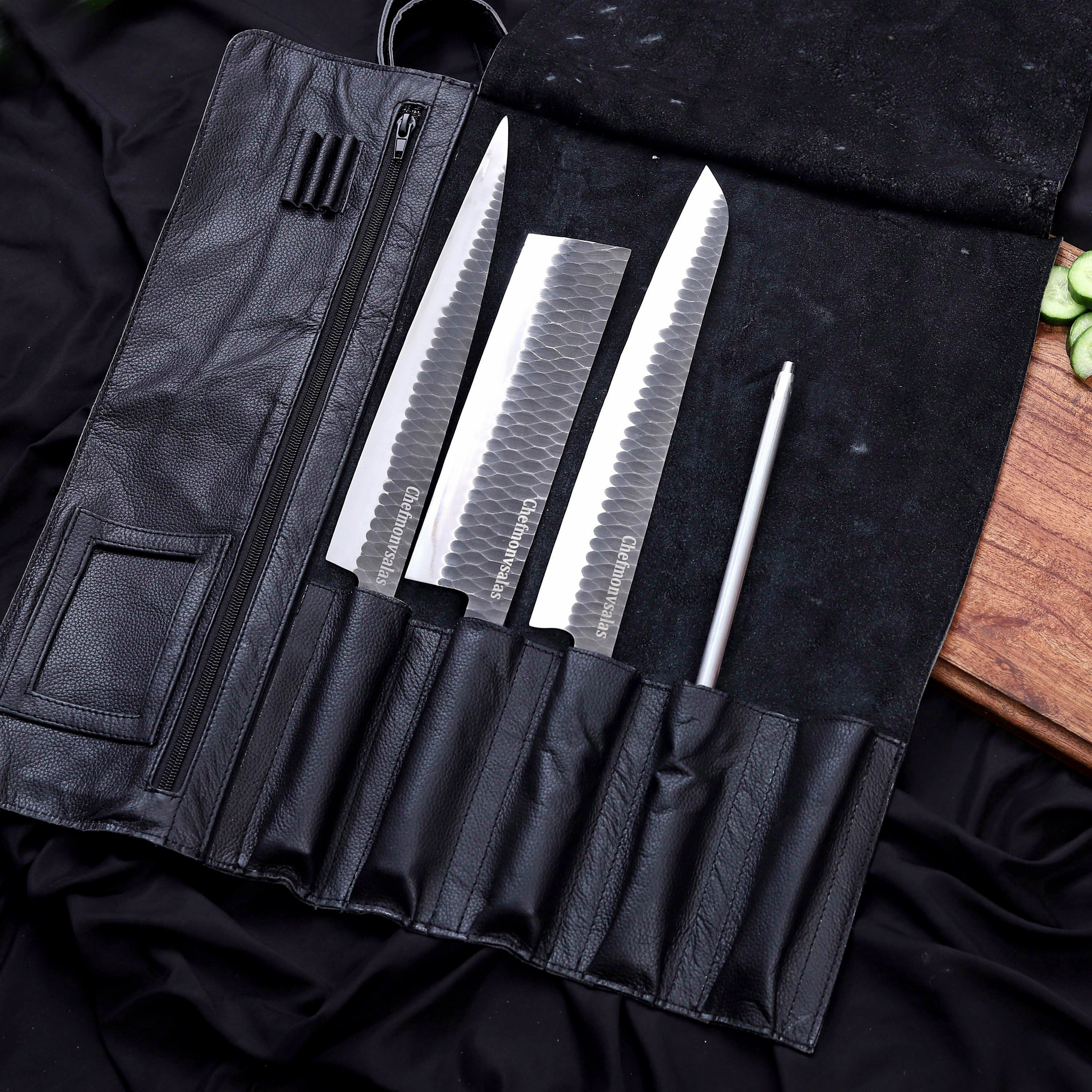 Chef’s Knife Set – High Quality Steel with Premium Leather Roll