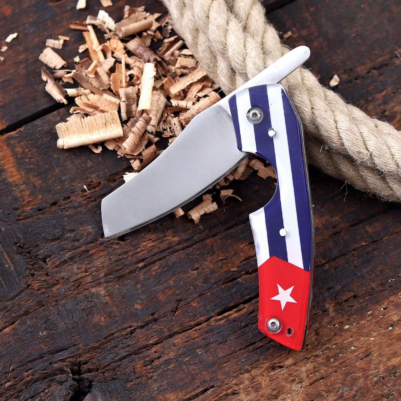 Compact Folding Knife with Star-Emblem Resin Handle