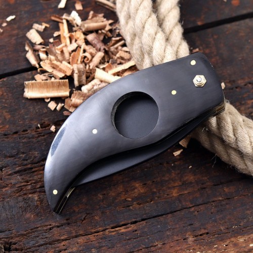 Compact Folding Knife with Black Natural Wood Handle