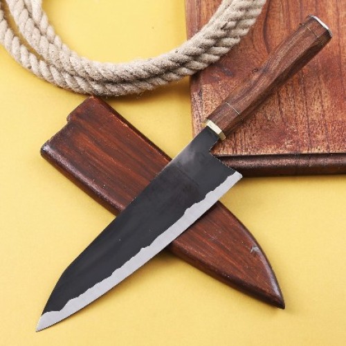 Premium Steel Chef Knife with Rosewood Handle and Sharp Edge