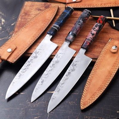 Premium Steel Chef Knife with Multi Color ResinHandle and Sharp Blade