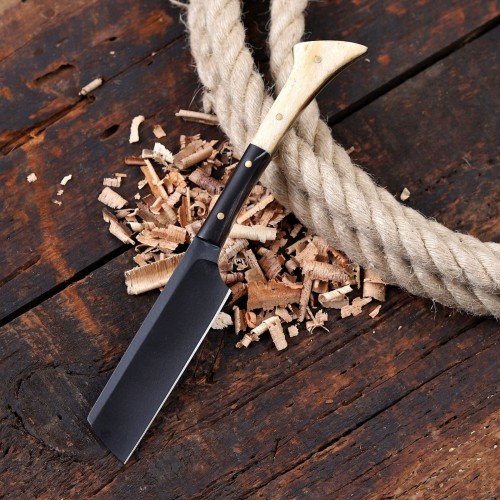 Small Razor Knife with Natural Cow Horn & Bone Handle