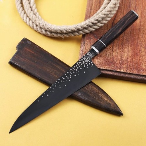Premium Steel Chef Knife with Rosewood Handle and Sharp Edge