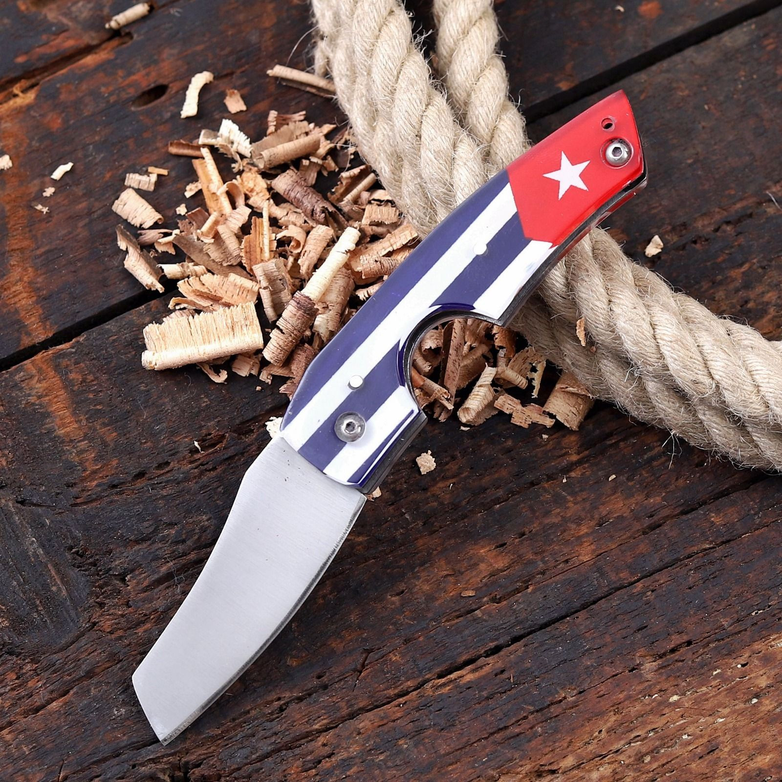Compact Folding Knife with Star-Emblem Resin Handle