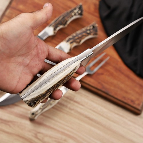 Handcrafted Kitchen Knives With Original Stag Horn Handles