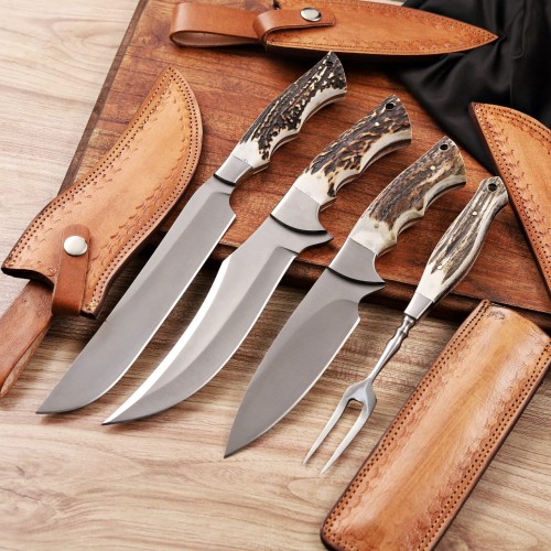 Handcrafted Kitchen Knives With Original Stag Horn Handles